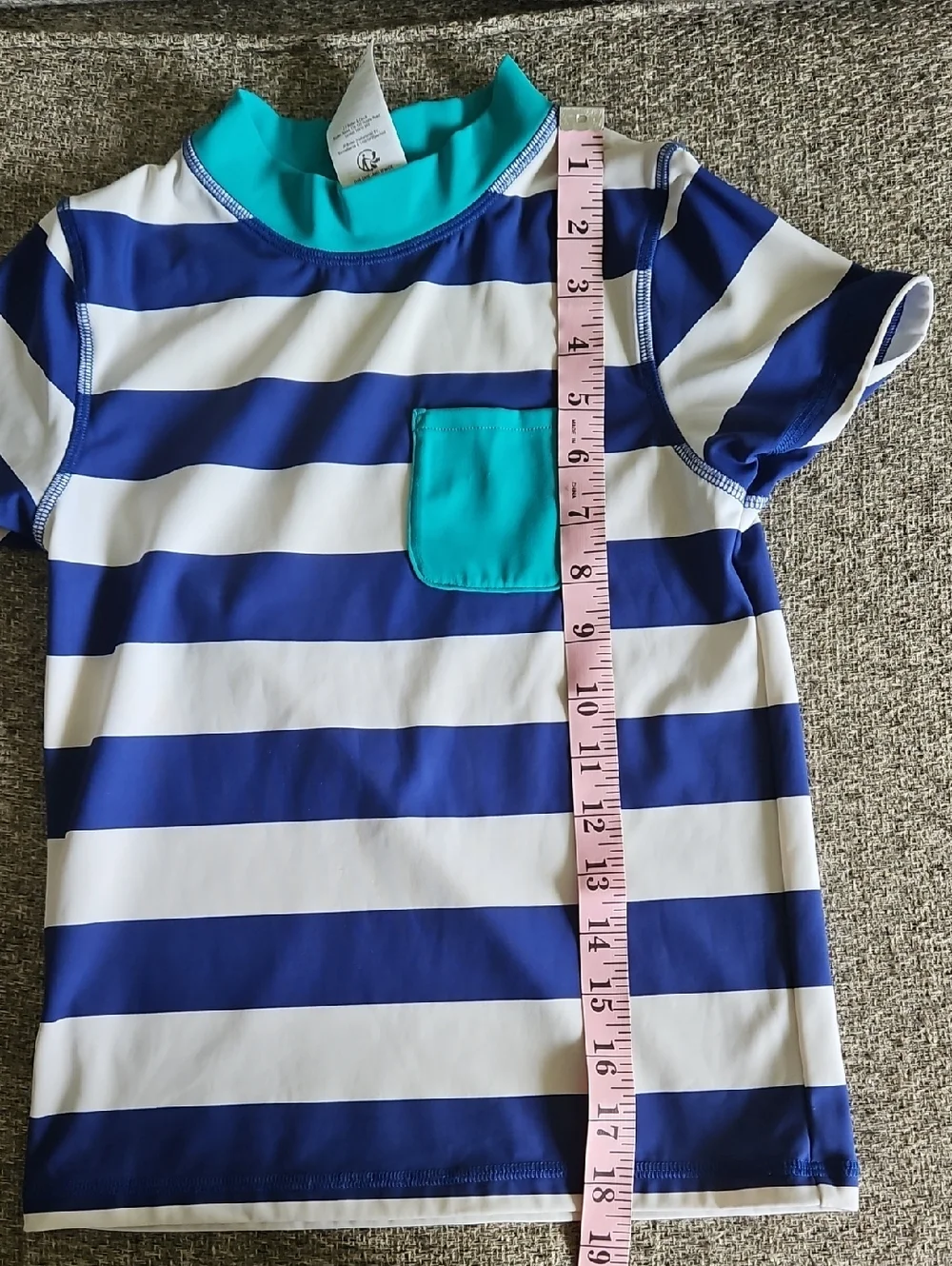Boden Kids Stripe Rashguard 8-9 Years Blue White Short Sleeve